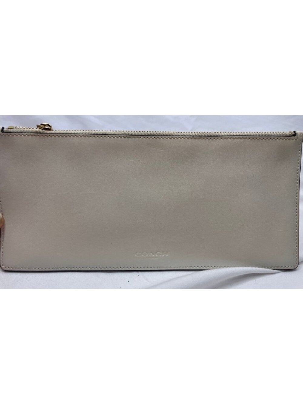 Coach Ivory Leather Slim Zip Pouch Clutch Gold Hardware 10" Travel Organizer